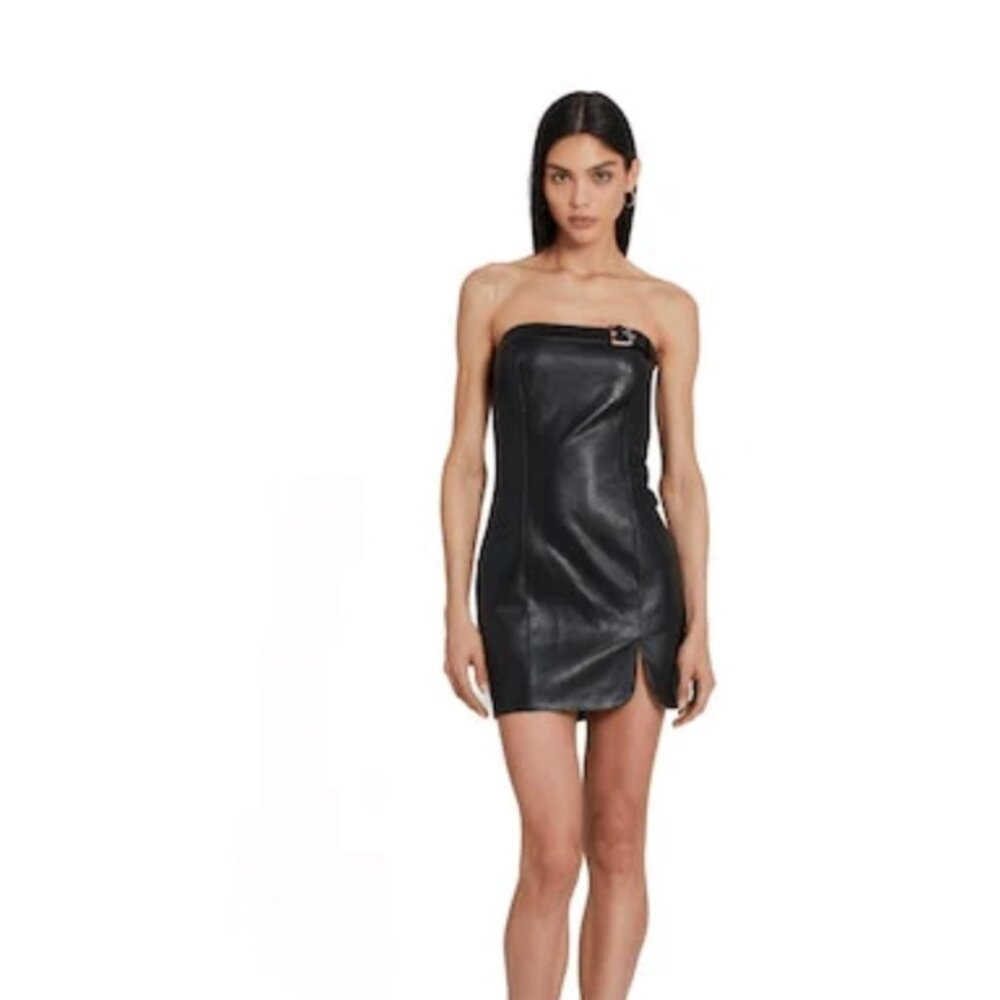 EUC Amanda Uprichard Edison Mini Dress in Faux Leather in Black, size S